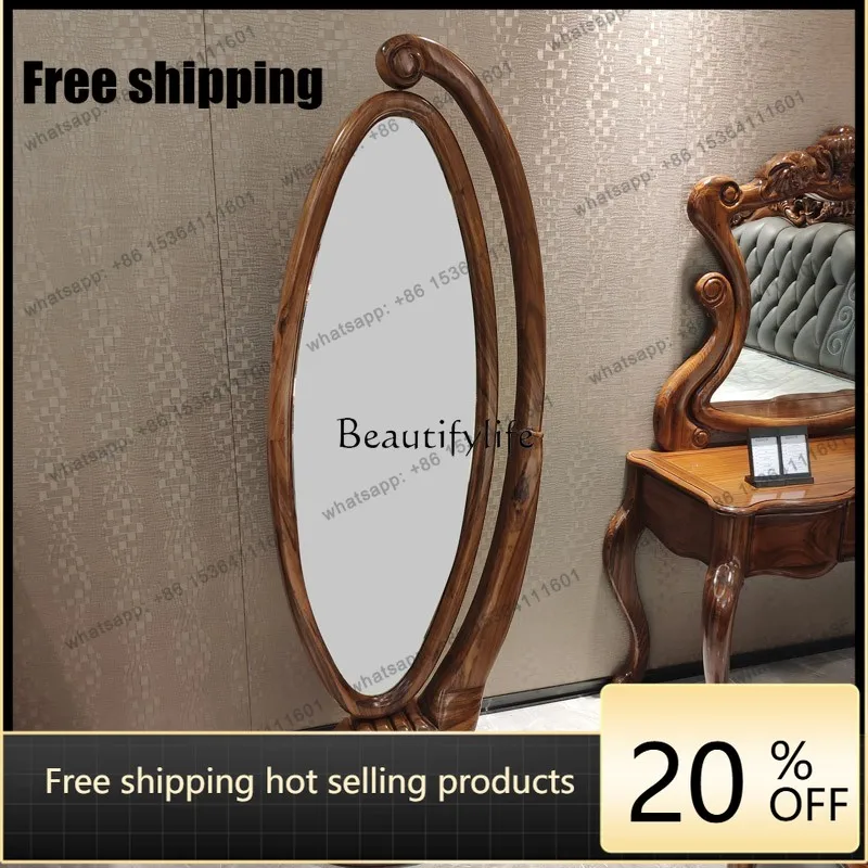 Factory Direct  Mirror Ebony Gold Clothing All European Solid Wood Full Body Floor Mirror Woman