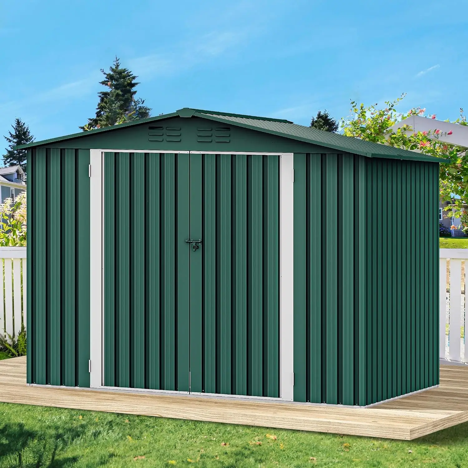 DWVO 6x8ft Large Outdoor Storage Shed, Heavy Duty Metal Tool Sheds with Lockable Door & Air Vent for Backyard Patio Lawn