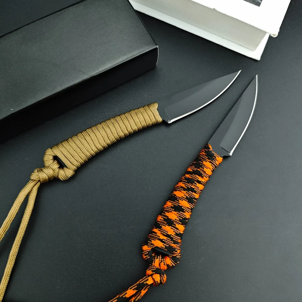 2026 Top Quality Straight Knife 440c Blade Nylon Rope Handle Outdoor Fixed Knife Camping Knives Peeling Cutting Tool
