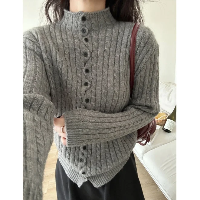 

Lazy Wind Semi-turtleneck Twist Knitted Cardigan Women's 2025 Autumn and Winter New Fashion Versatile Sweater Jacket