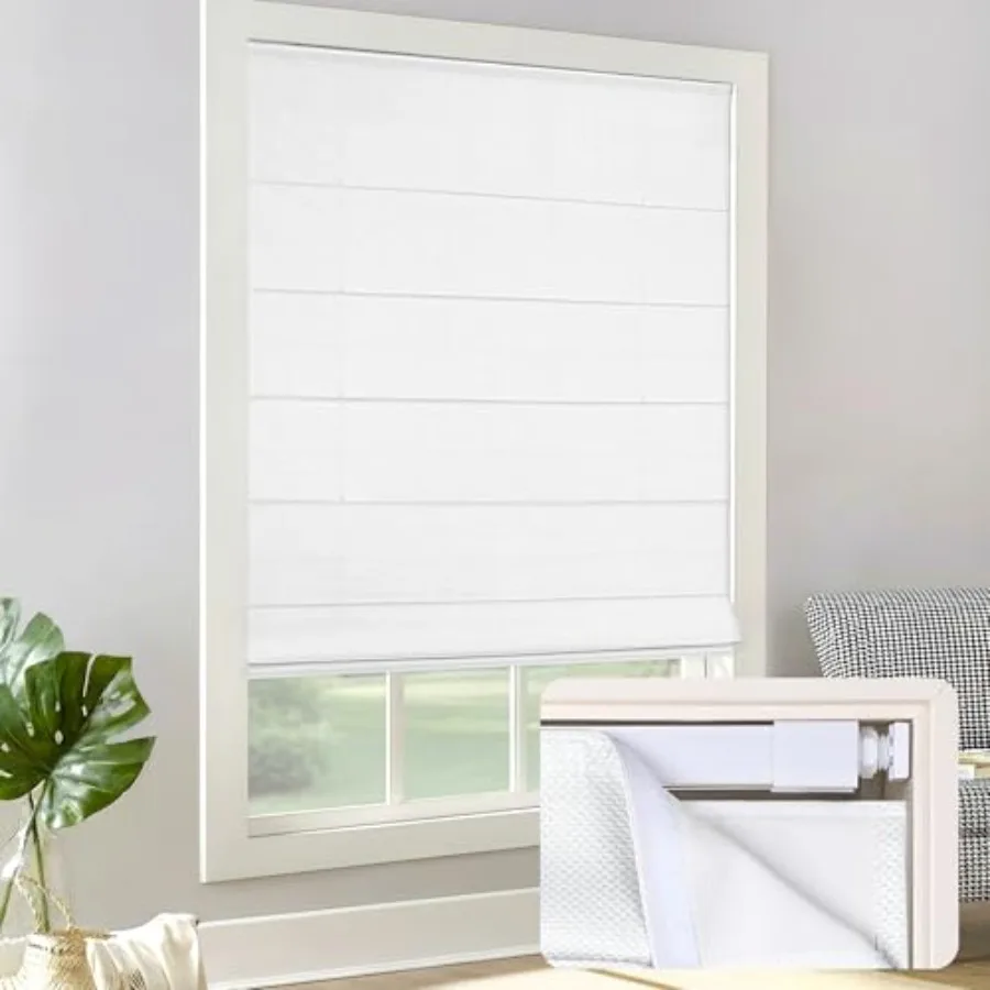 

Cordless Roman Shades - No Drill Easy Install Light Filtering Window Blinds, Thermal Insulated Room Darkening with UV Blocking