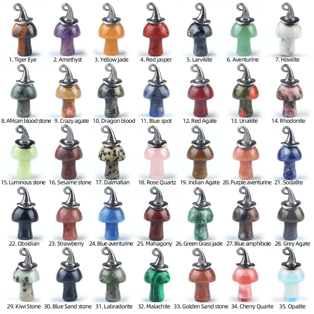 50pcs Magic Christmas Halloween Hat Natural Crystal Mushroom Pendant Quartz Opal Agate Charms for Necklace Women Jewelry Making