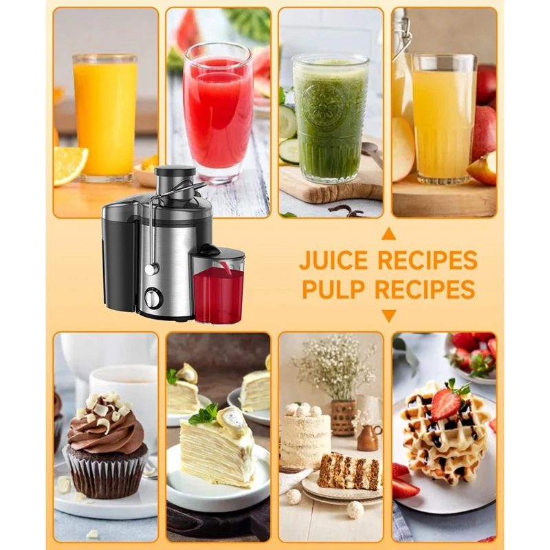 เครื่องคั้นน้ำผลไม้800W สำหรับสกัดผลไม้ทั้งเครื่องแยกน้ำผลไม้ใช้ในครัวเรือนมีความเร็ว3ระดับปลั๊ก EU ป้องกันการหยด