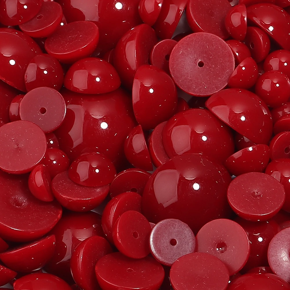 10-100 Stück 8-25mm rote halbrunde Imitationsperlen, flache lose Perlen für Schmuckherstellung, DIY Nagelkunst, Deko-Accessoires