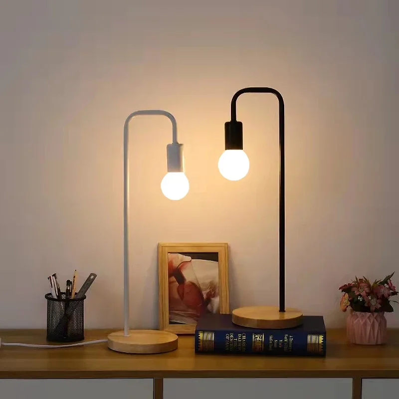

Black White Loft Vintage Desk Lamp American Countryside Wooden E27 Edison Bulb Table Lamps Nordic Metal Table Light Fixtures