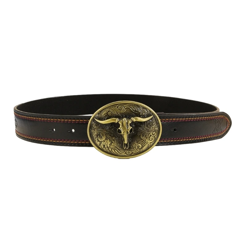 

Western Cowboy Leathers Buckle Belts Vintage Pattern Floral Engraved Buckle Belt for Men PU Leathers Jeans Belts