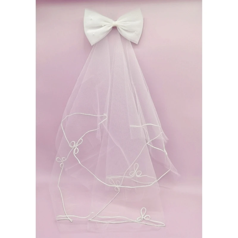 Bridal Veil Bride Simple Tulle with Pearls Bow Short Bachelorette Party Hen Party Veil Hen Party Head Scarf