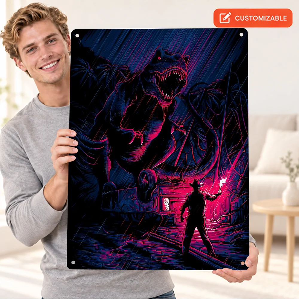 Samurai Facing Giant Demon Textured Metal Poster Customized Aluminum Sign Detailed Digital Illustration Wall Art For Gaming Room