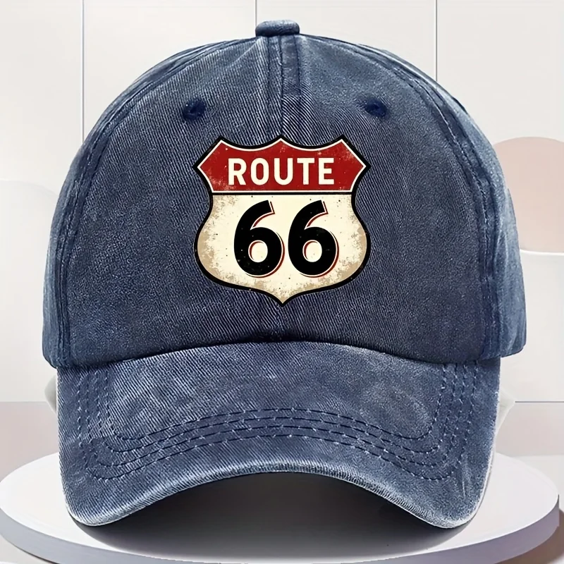 

Мужская винтажная бейсболка с эффектом потертости в стиле Route 66, подходит для занятий спортом на открытом воздухе - ретро-кепка с культовым принтом шоссе, эффектом потертости и текстурой.