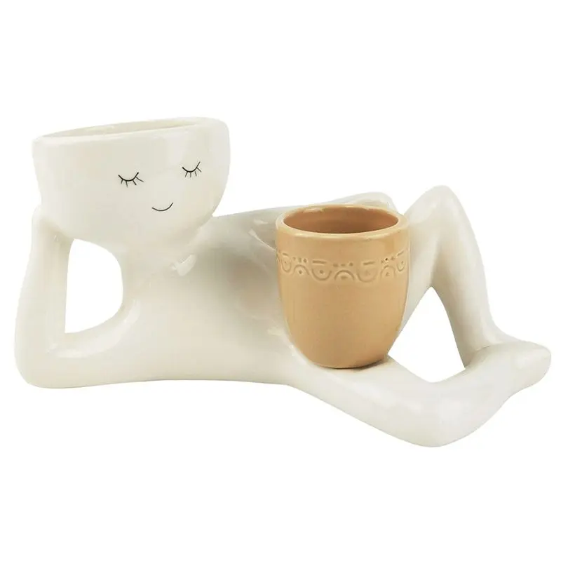 AEE2-Relaxing Person Holding Pot Planter With Drainage Hole Body Vase Decor Succulents Pot For Succulents Cactus