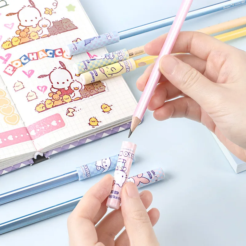 MINISO 6Pcs/Bag Kawaii Sanrio Pencil Cap Cartoon Hello Kitty Kuromi Pen Topper Covers Pencil Extender Stationery School Supplies