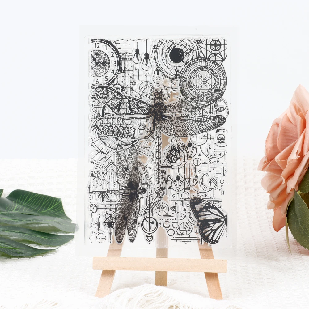 Meccanica Dragonfly timbri in Silicone trasparente Scrapbook manuale diario fai da te materiale decorazione Collage timbri in gomma artigianale 11x16cm