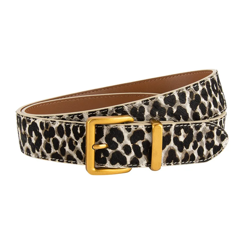 Luxury Design Leopard Print Real Cow Leather Women Jeans Waistbands Vintage Street Waist Belts Cowhides  Cinturones Para Mujer