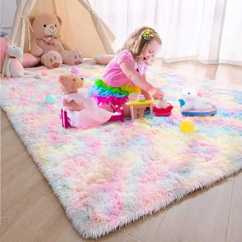 

Kids Carpet Girl Rainbow Colors Carpets For Living Room Large Push Soft Bedroom Rugs Bedside Children's Room Floor Cute Mats