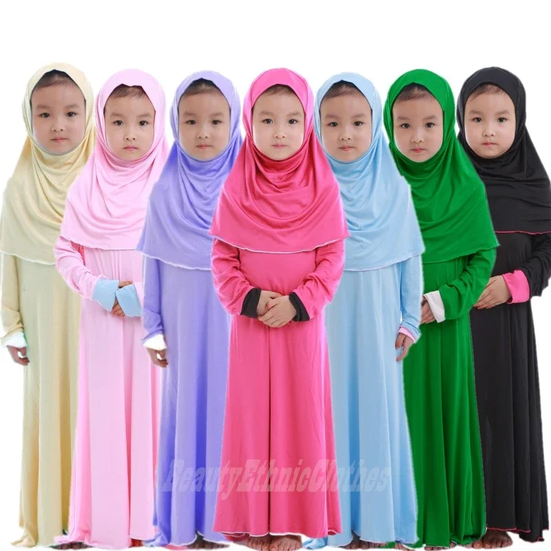 Muslimische Ramadan Sets Kinder Mädchen Gebetskleid Hijab Abaya Arabische Kinder Lange Robe mit Kopftuch Islamischen Kaftan Kleid