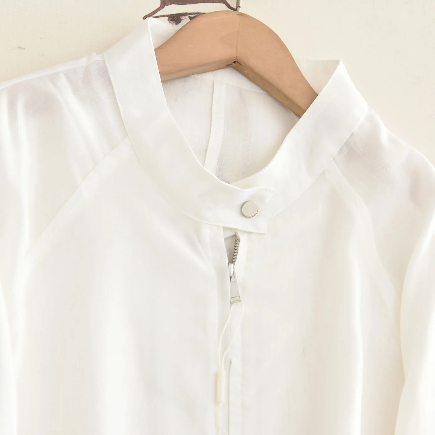 White Linen Blend Thin Long Sleeve round Neck Jacket Simple Versatile Spring Summer Commute Friendly Casual Women's Outerwear