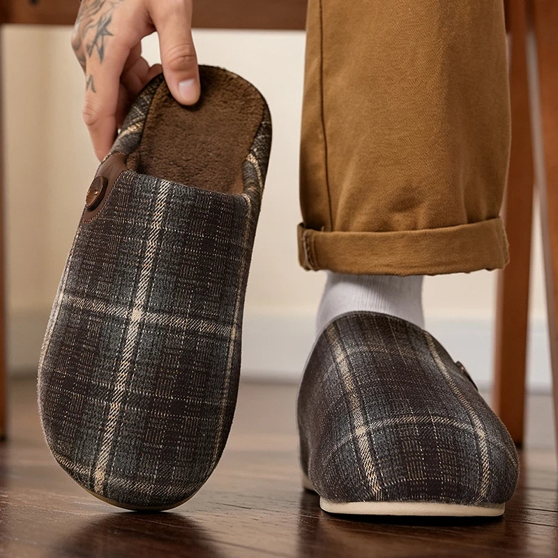 New Winter Model Cold-Adhesive Men's Fleece-Lined Warm Indoor Cotton Slippers