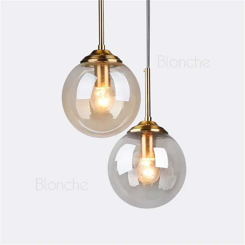 Modern Gold Pendant Lamps 15cm Glass Ball Hanging Lights Loft Fixtures for Bedroom Living Room Ktichen Home Decor Led Lights