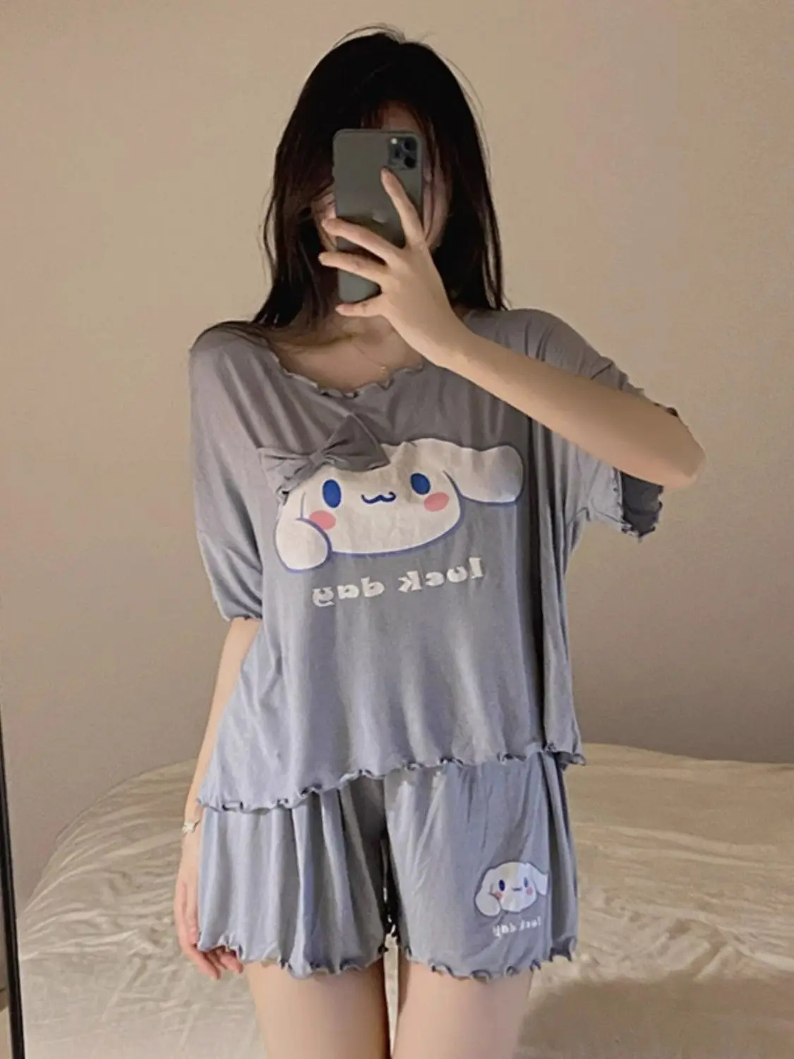 Sanrio Cinnamoroll Pajamas Student Pyjama Shorts Short Sleeve Sleepwear Summer Pijama Kawaii Cartoon Nightwear Home Wear 2 Piece