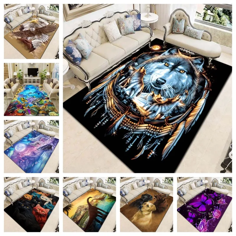 

Cartoon Animal Collection Wolf Eagle Cat Dog Dragon Peacock Flannel Carpet Living Room Bedroom Decoration Anti slip Bathroom rug