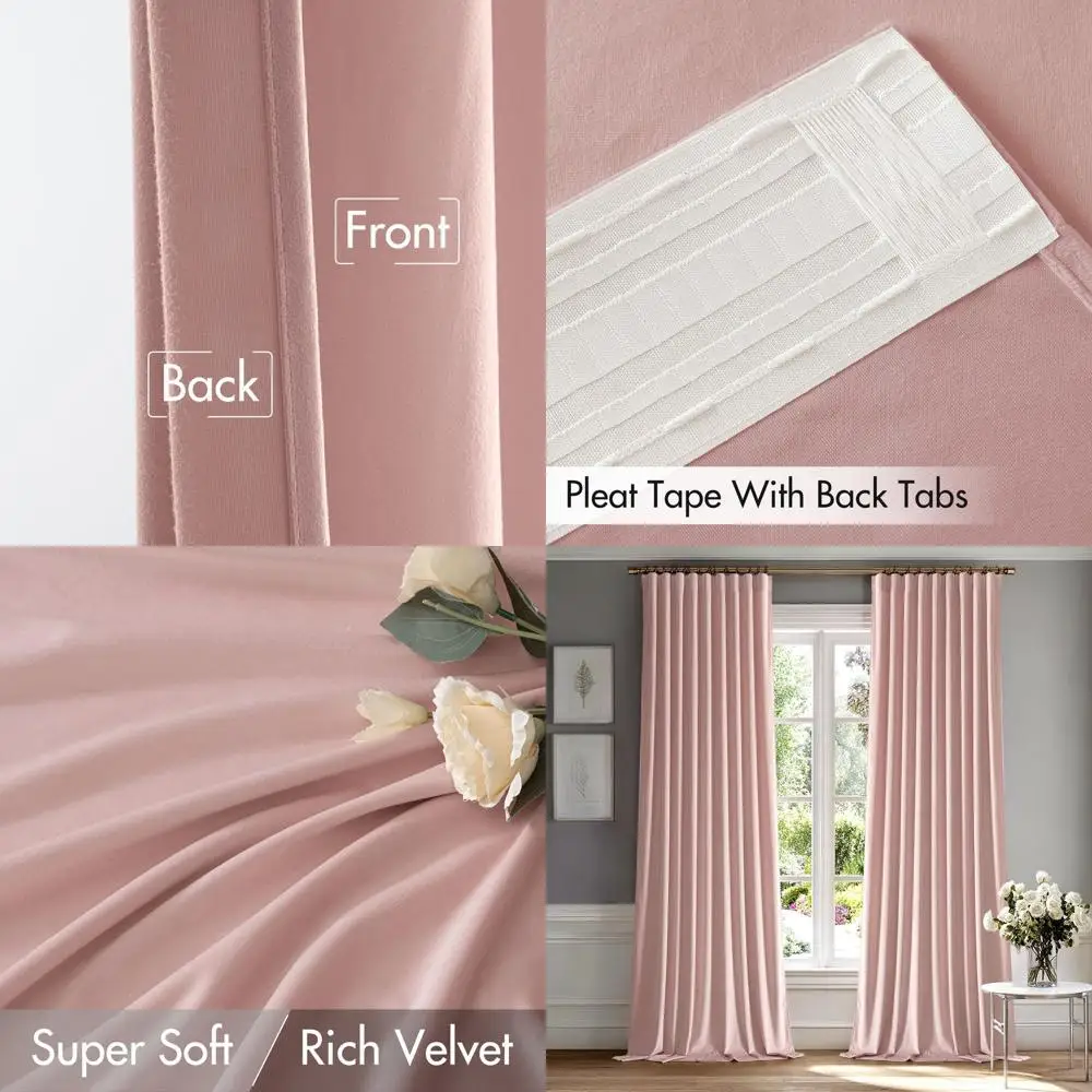 ستائر مخملية وردية فاخرة للأطفال، 96 طولًا، لوحتين، سواد الغرفة، معزولة حراريًا، ستائر تعتيم ناعمة لغرف النوم و