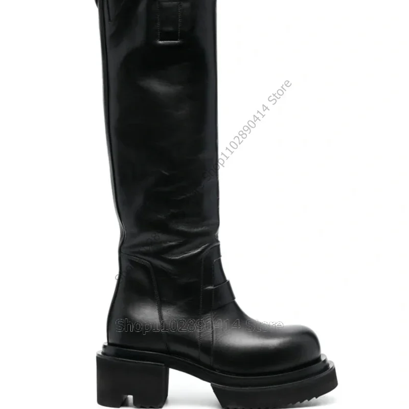 Metal Buckle Decor Black Thick Bottom Knight Boots Over The Knee Women Shoes Chunky Heels Retro Fashion 2023 Zapatos Para Mujere