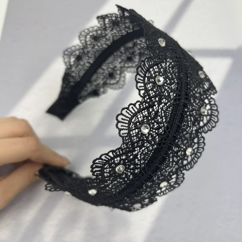 Black Hollow Lace Headband Hair Hoop Pressed Hair Hairbands Wash Face Wide Edge Hair Bands Women Hair Accessories Headwear
