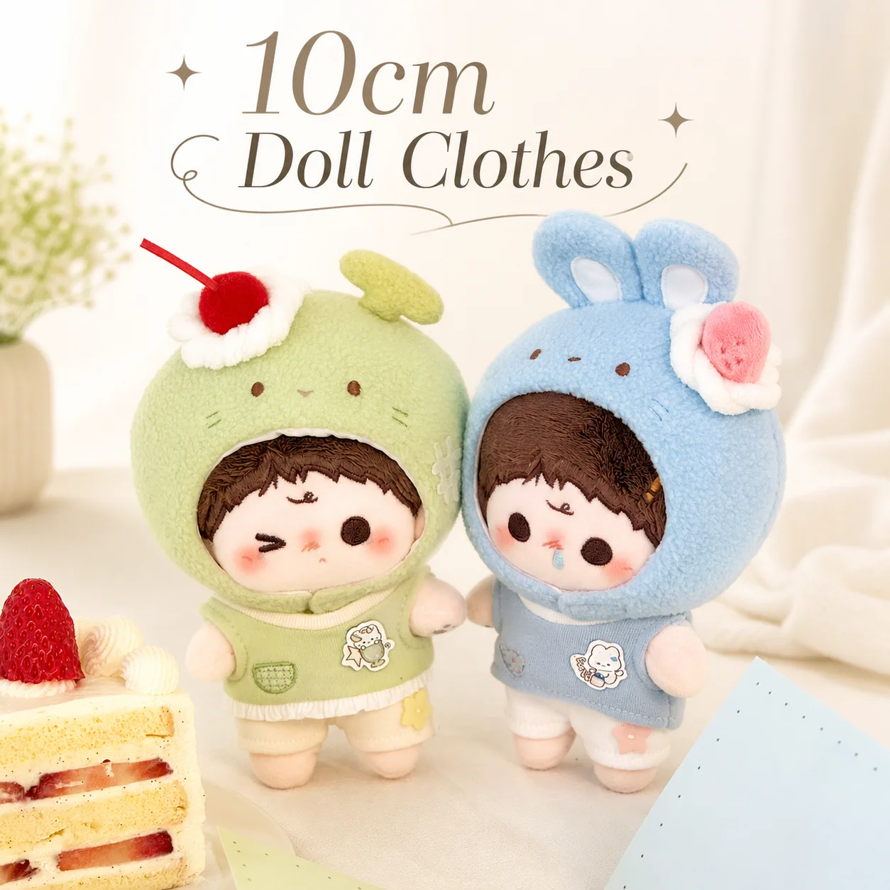 10Cm Cream Soda Series Cotton Doll Clothes Cute Plush Hat Outfit Set Soft Cartoon Dopamine Blue Green Fresh Color