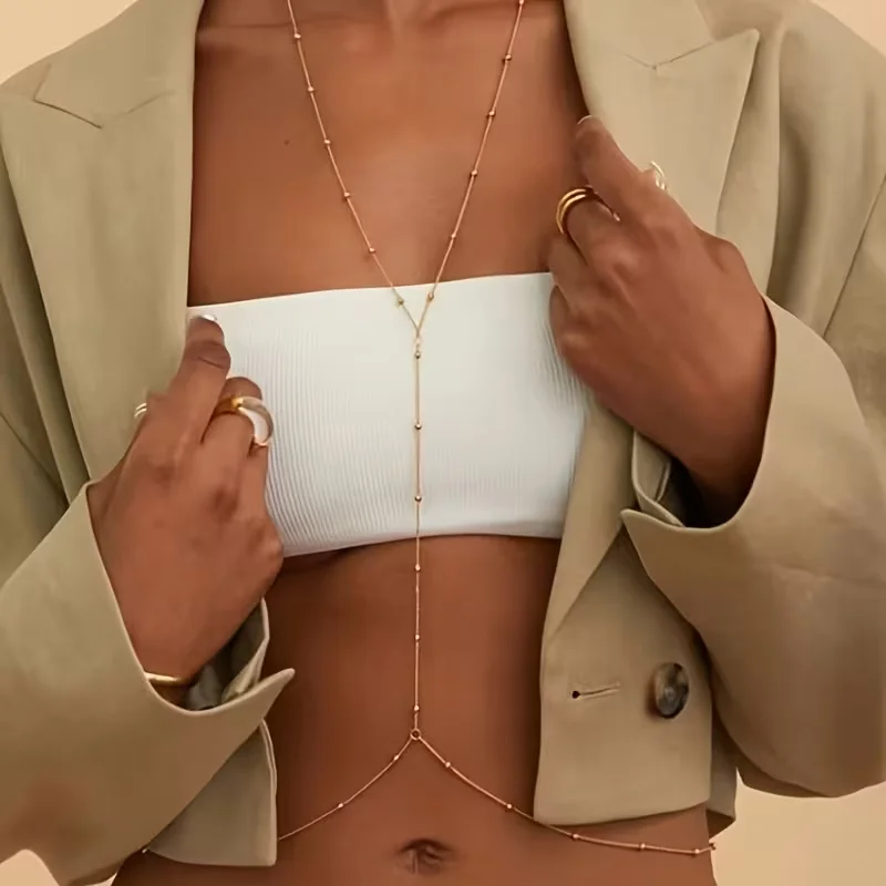 Fashion Simple Bead Chain Bohemian Women's Body Chain Sexy Beach Wedding Banquet Accessories Women Bra Bikini Chain Gift