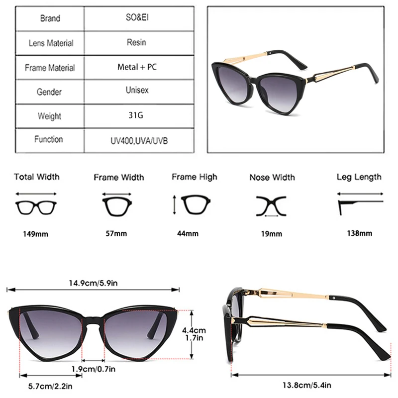 SO & EI Ins شعبية موضة مضلع القط العين الملونة ليوبارد النظارات الشمسية النساء الرجعية التدرج ظلال UV400 تتجه الرجال نظارات شمسية