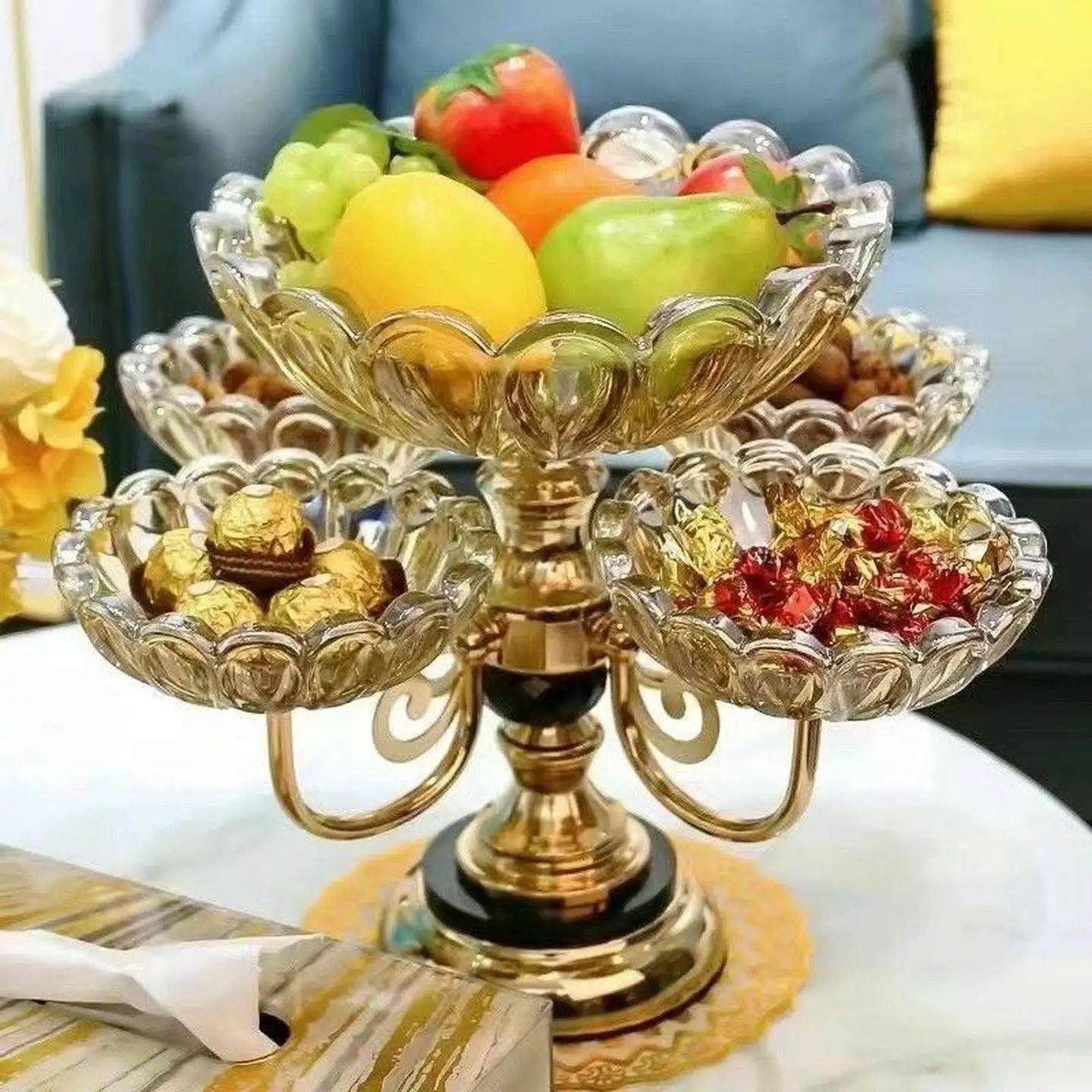Modern Rotating Multi-layer Acrylic Coffee Table Fruit Tray Luxury Minimalist Living Room Creative Snack Sugar Bowl view 3
