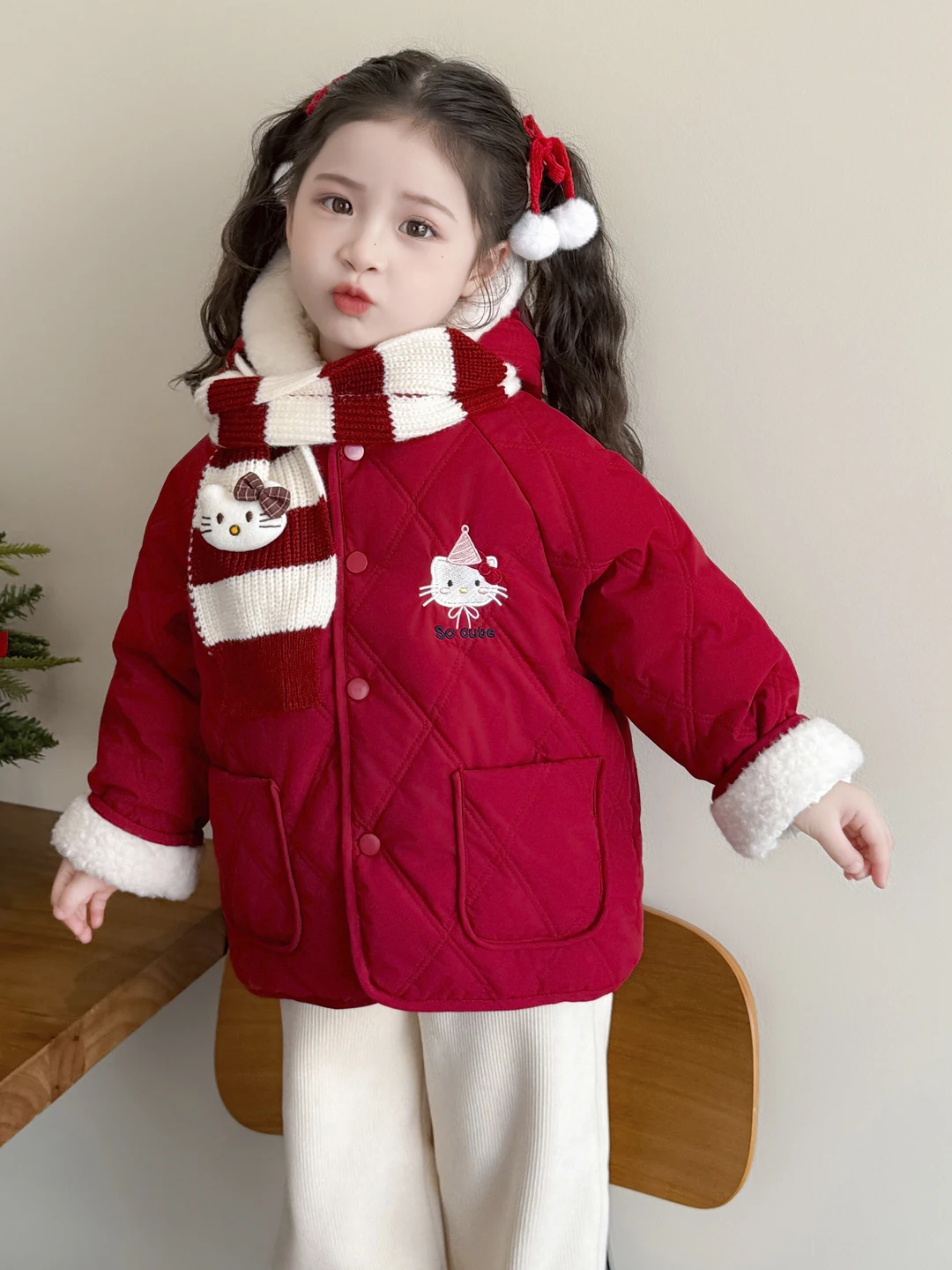 

Winter Girls' Hooded Fleece Coat Cute Cartoon Embroidery Single Breasted Warm Cotton Jacket Fashion Thicken Children's Outerwear