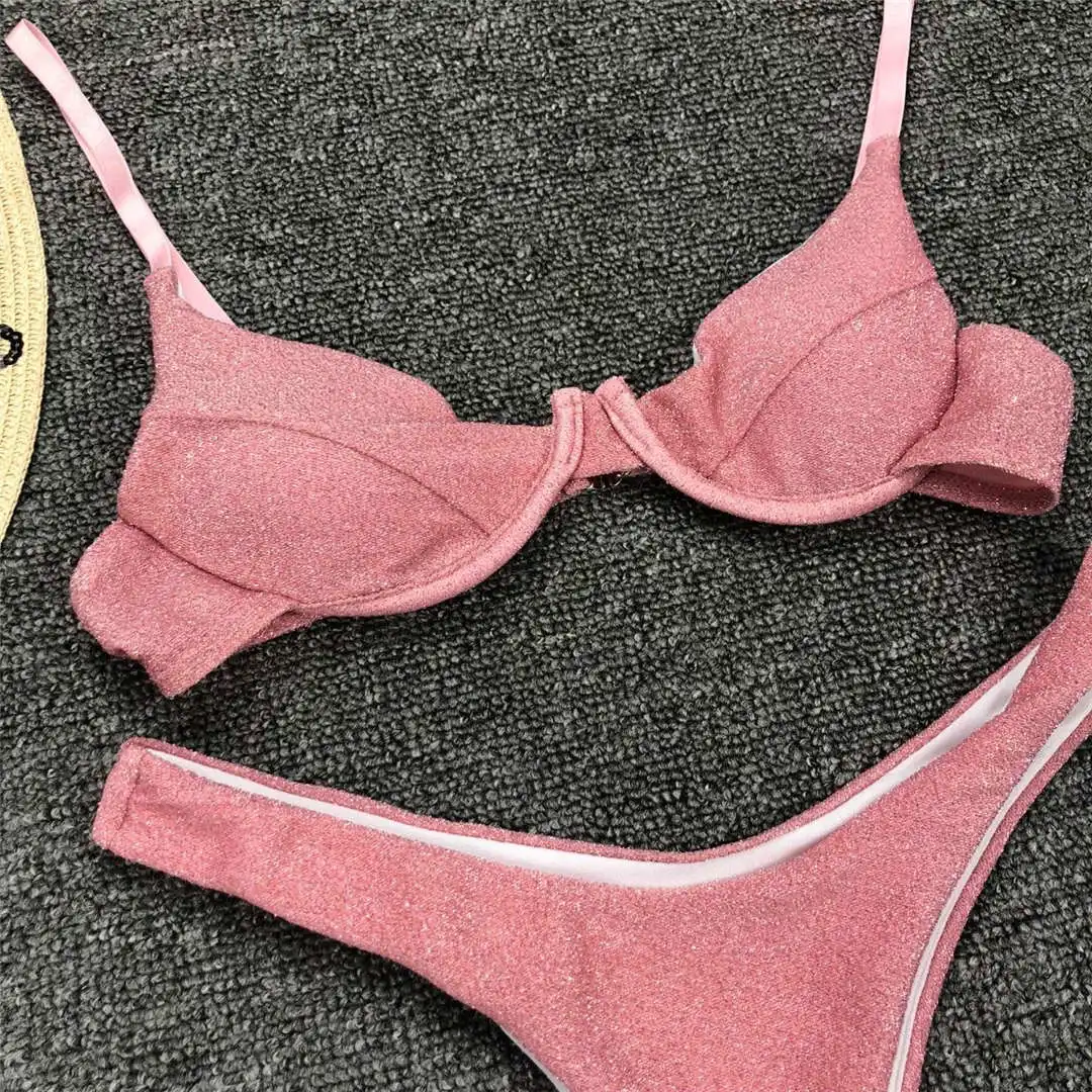 Glitzernder, funkelnder Bikini mit hohem Beinausschnitt, Damen-Badebekleidung, zweiteiliger Bikini-Set, Badeanzug, Damen V1251 – Detail 13