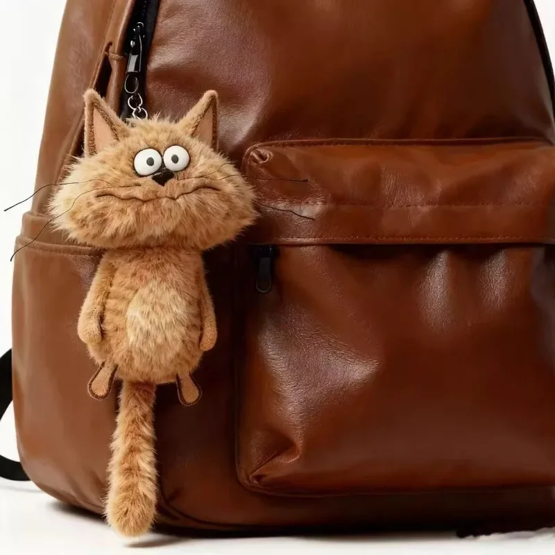 Ugly-Cute Cat Plush Doll Keychain Pendant Creative Bag Charm Collectible Ornament Personalized Lovely Gift for Friends Decor