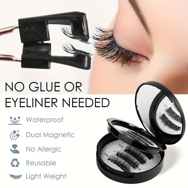 Magnetic False Eyelashes All-in-One Box3DHard-Stem Thick Magnetic Eyelash Curler Portable Set