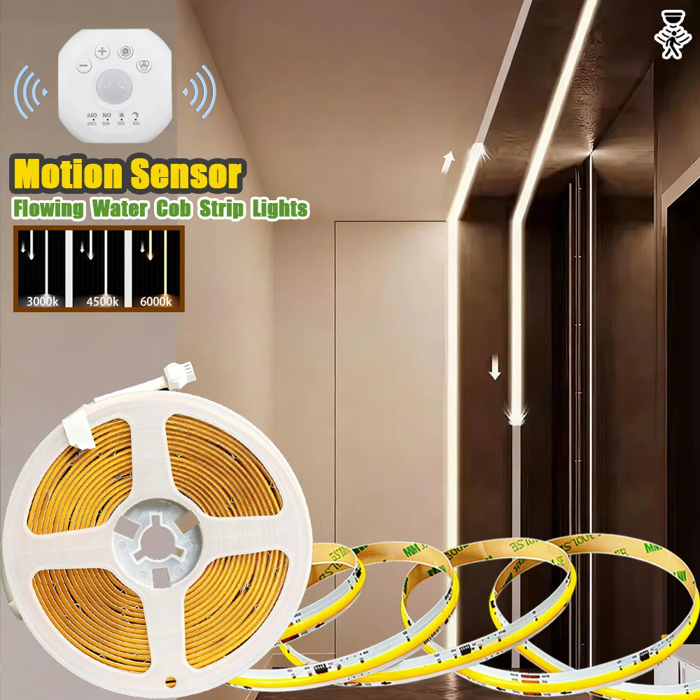 Flowing COB LED Strip Light with Adhesive Backing,Body Sensor Light,Flexible Lights ForStairs,Bedroom,Party,Kitchen