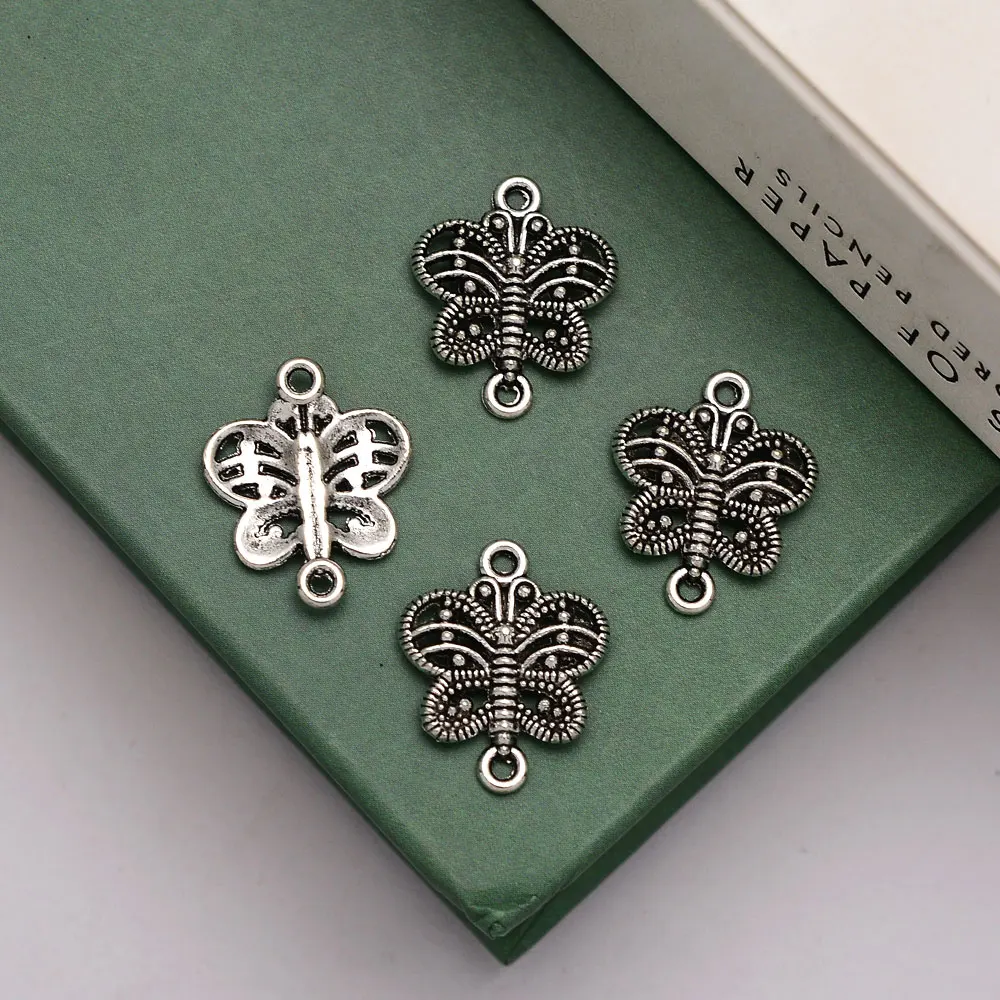 50pcs/lot--14x17mm Antique Silver Plated Butterfly Charms Connectors Pendant For Jewelry Making Diy Wholesale Dealer Liquidation