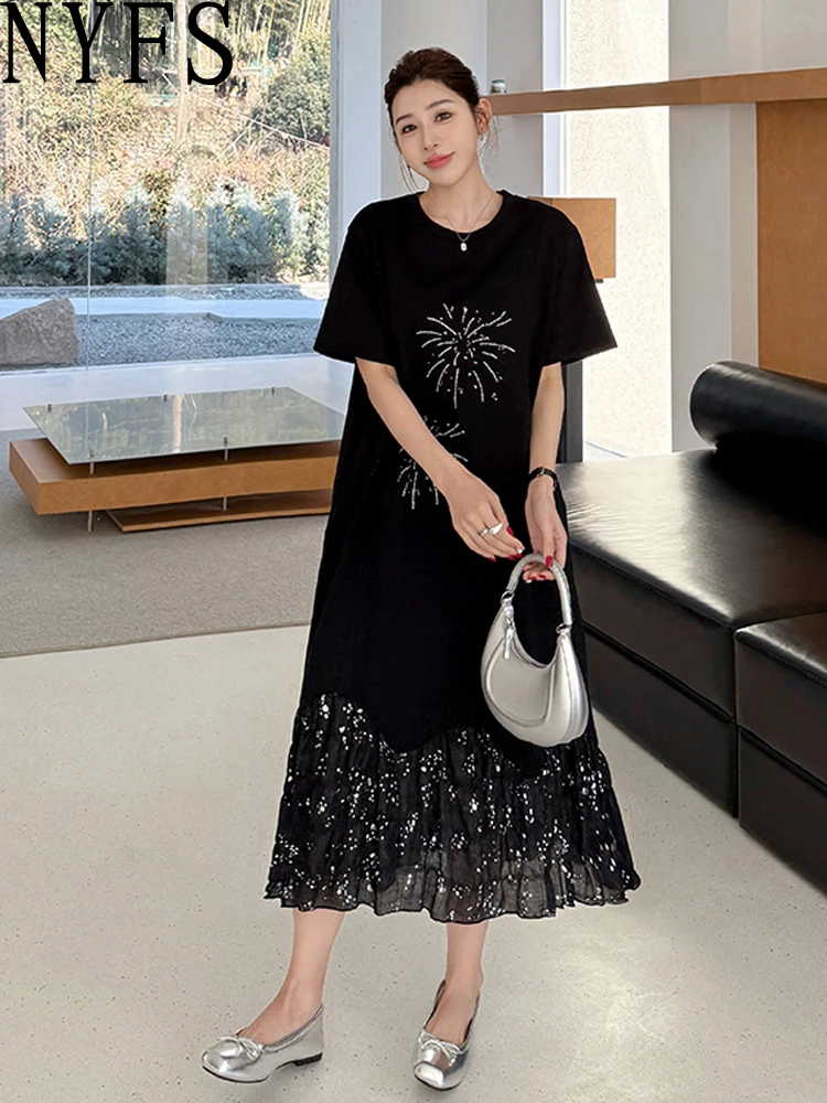 NYFS, длинное платье больших размеров в стиле пэчворк, летнее платье, 2025 г., свободное женское платье в корейском стиле, Elbise, Vestido De Mujer