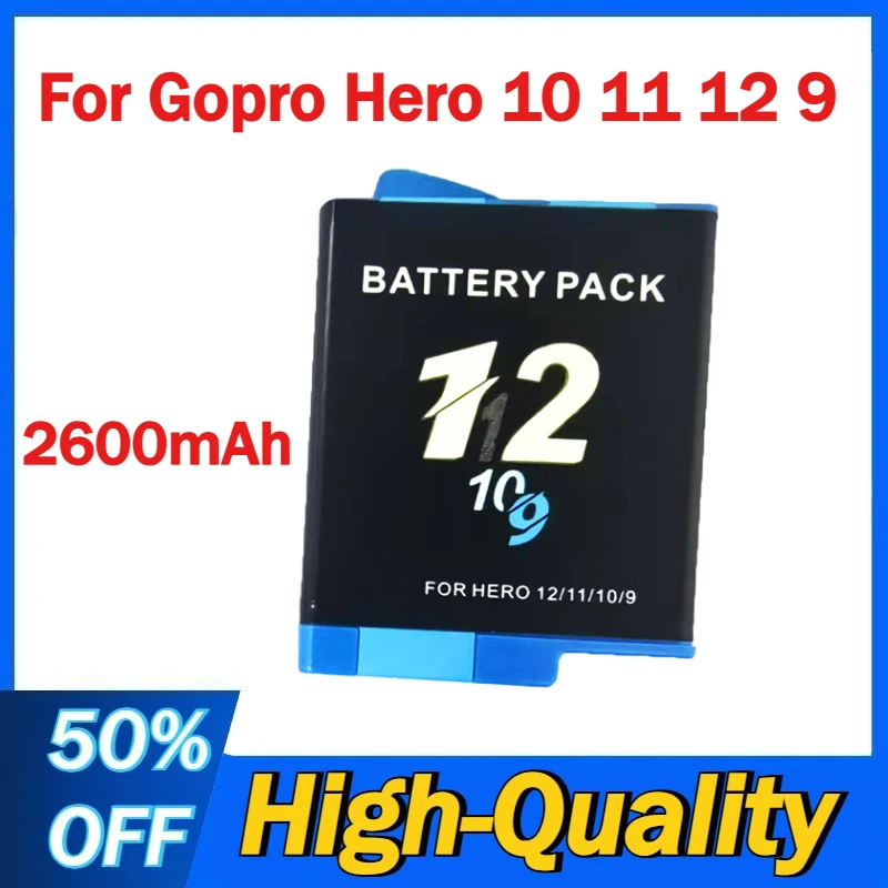 

2600mAh Battery+Charger for Gopro Hero 10 11 12 9 Camera Accessories with Storage Box