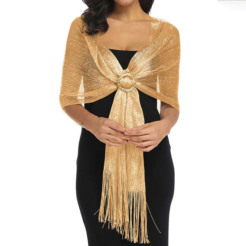 Gold Thread Tassel Scarf Shawl For Women Luxury Glitter Silver Scarves Ladies\' Fashionable Simple Party Shawls 160*50cm