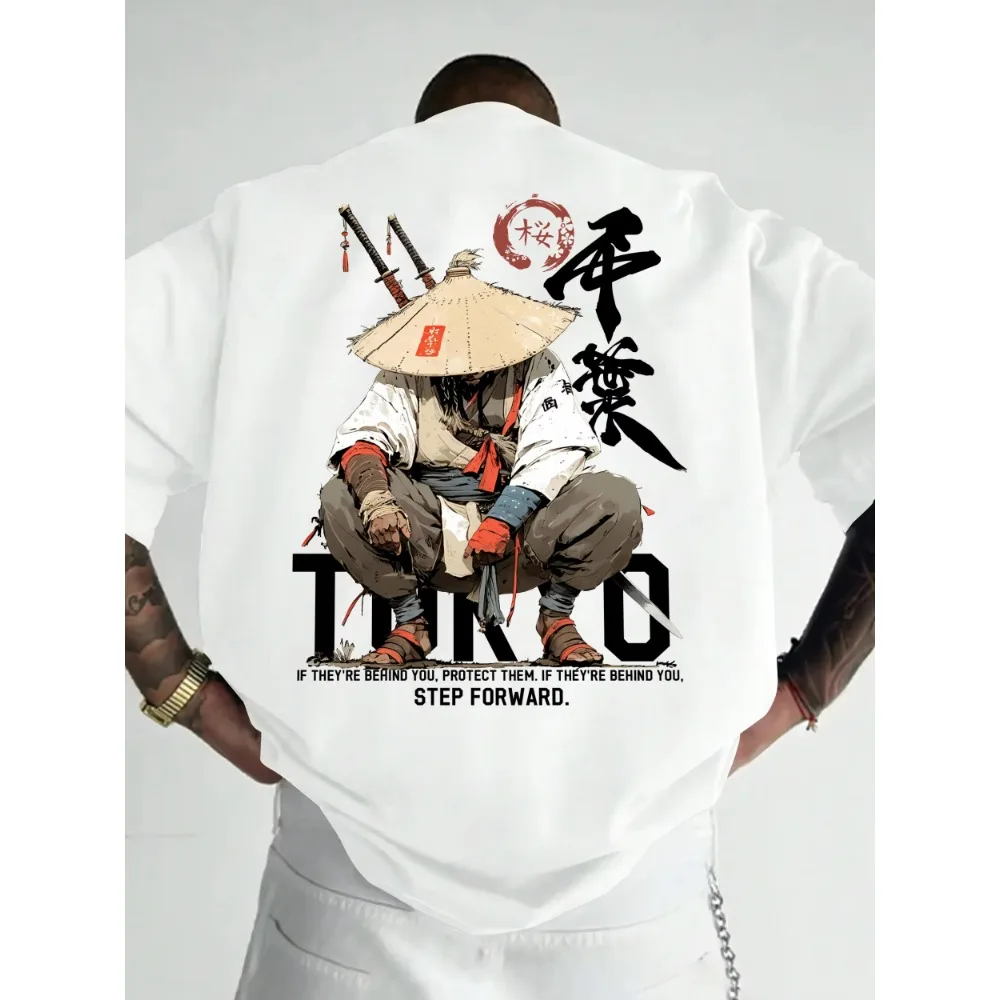 Anime Samurai Tokyo Warrior Graphic Washed Cotton T‑shirt Unisex Oversized Short Sleeve Harajuku Streetwear Casual Tops