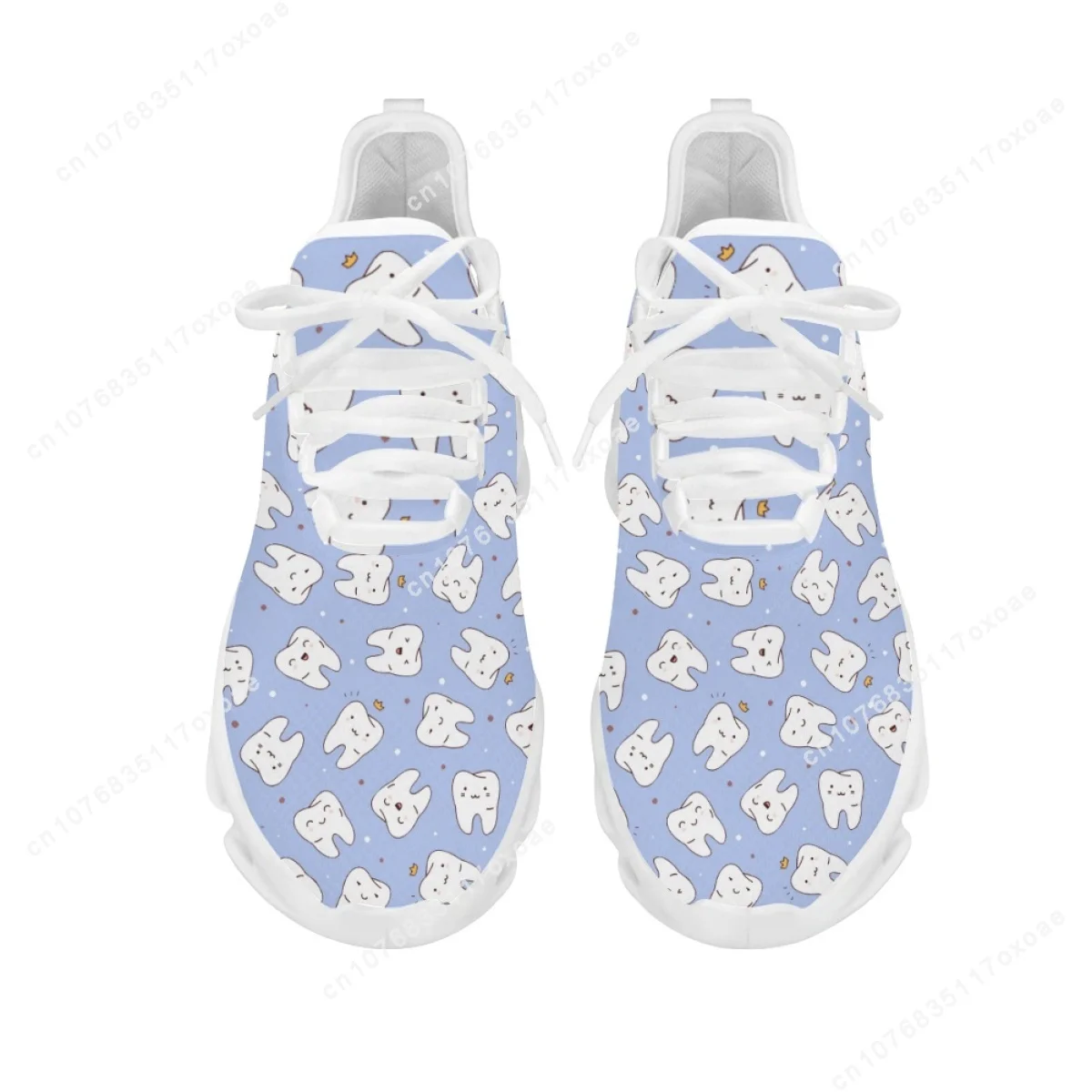 Cute Teeth Dental Pattern Ladies Mesh Sneakers Lightweight Lace-up Flat Shoes Breathable Outdoor Tennis Zapatos 2023