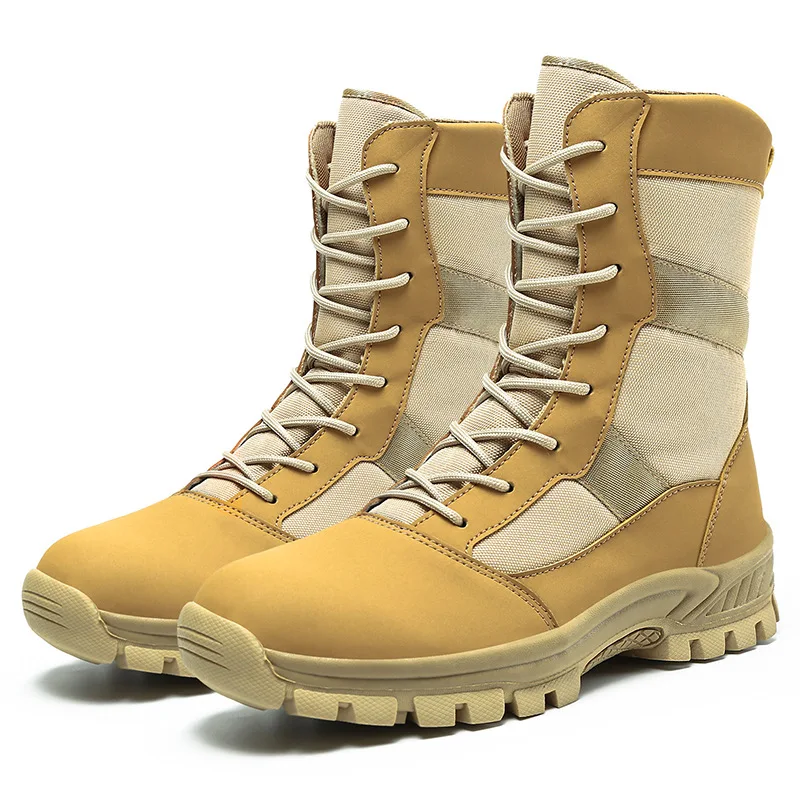 Fashion Men's Wide Width Tactical Boots Desert Hiking High Top Ankle Boots Waterproof Non-Slip Outdoor Combat Shoes for Travel