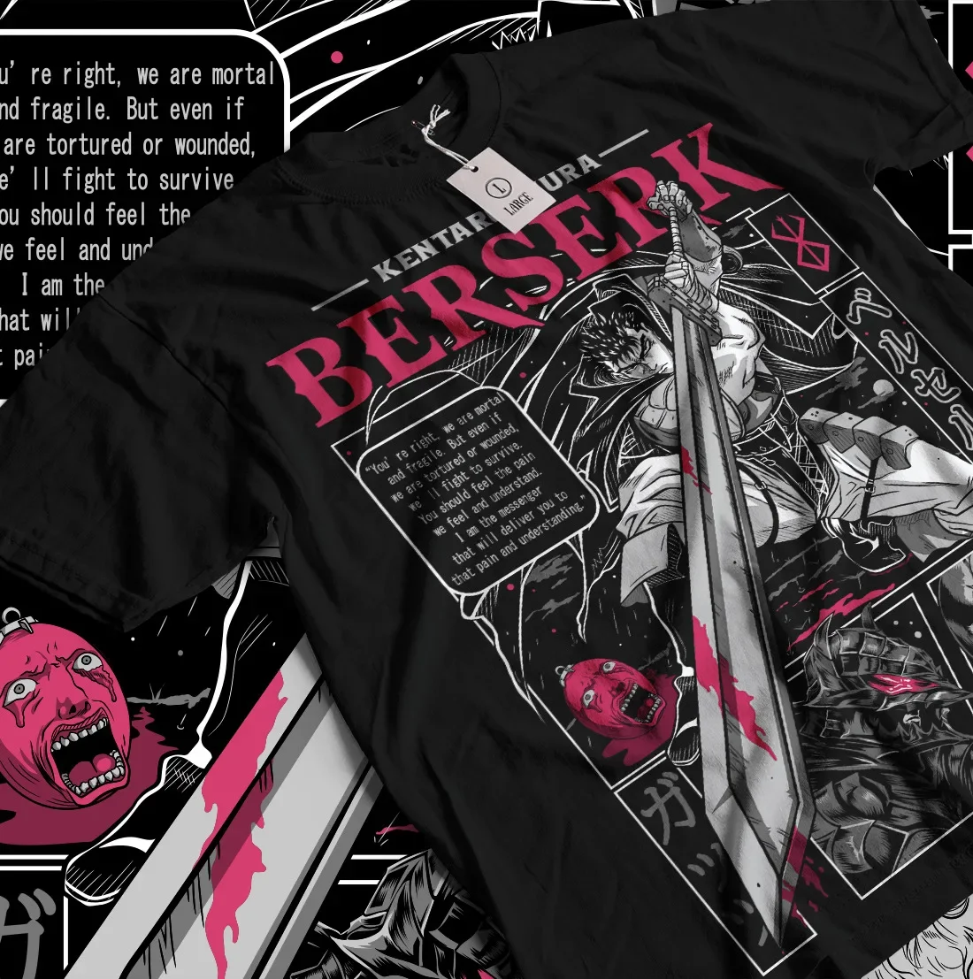 Berserk T-shirt Strip Guts Berserker Armour Horror Anime Gift Tee Shirt All Size