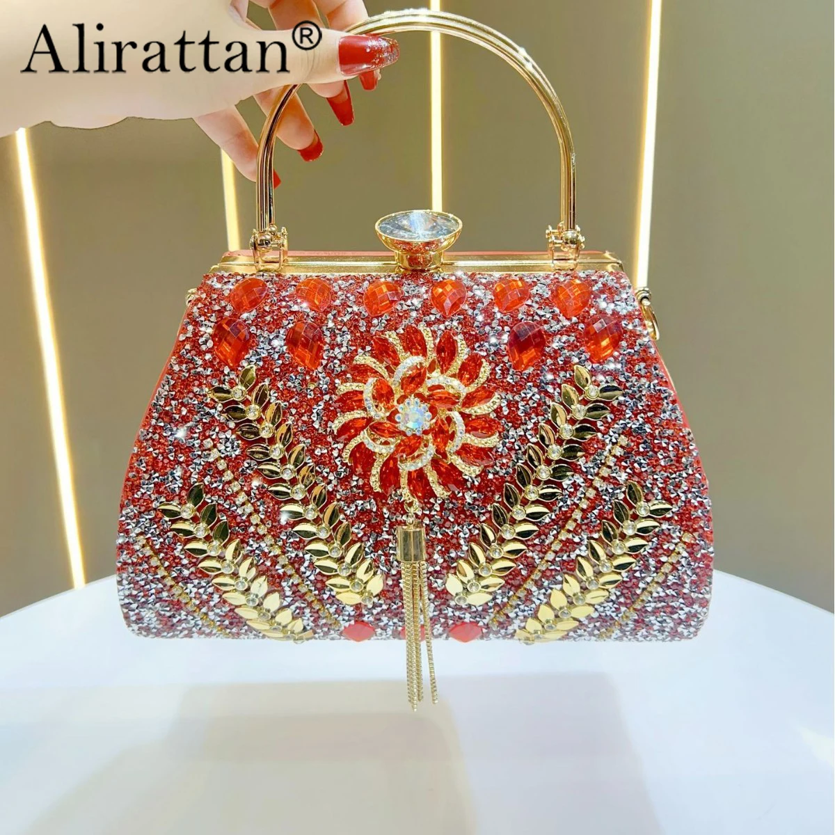 

Alirattan 2026 New Women's Handbag Large Capacity Diamond Inlaid Handbag Shoulder Bag Crossbody Bag