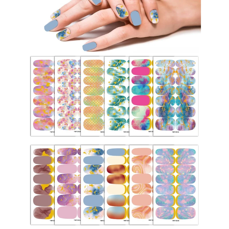 14stickers/sheet New Waterproof Nail Stickers Ins Retro Marble Pattern Halo Nail Art Stickers Easy To Paste Nail Art Decorations