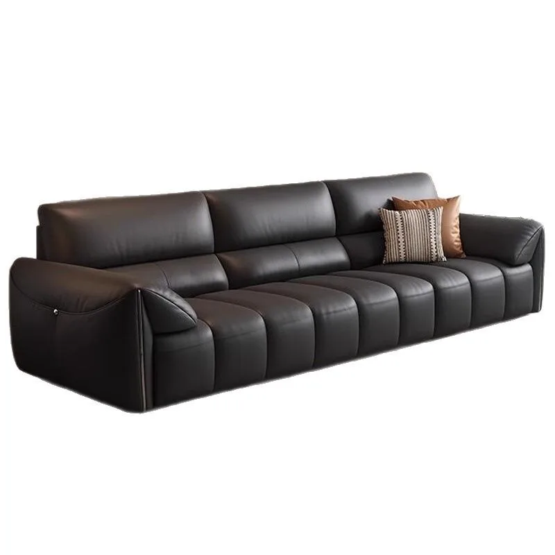 

Italian minimalist first-layer cowhide small apartment sofa living room modern simple light luxury straight cloth sofa