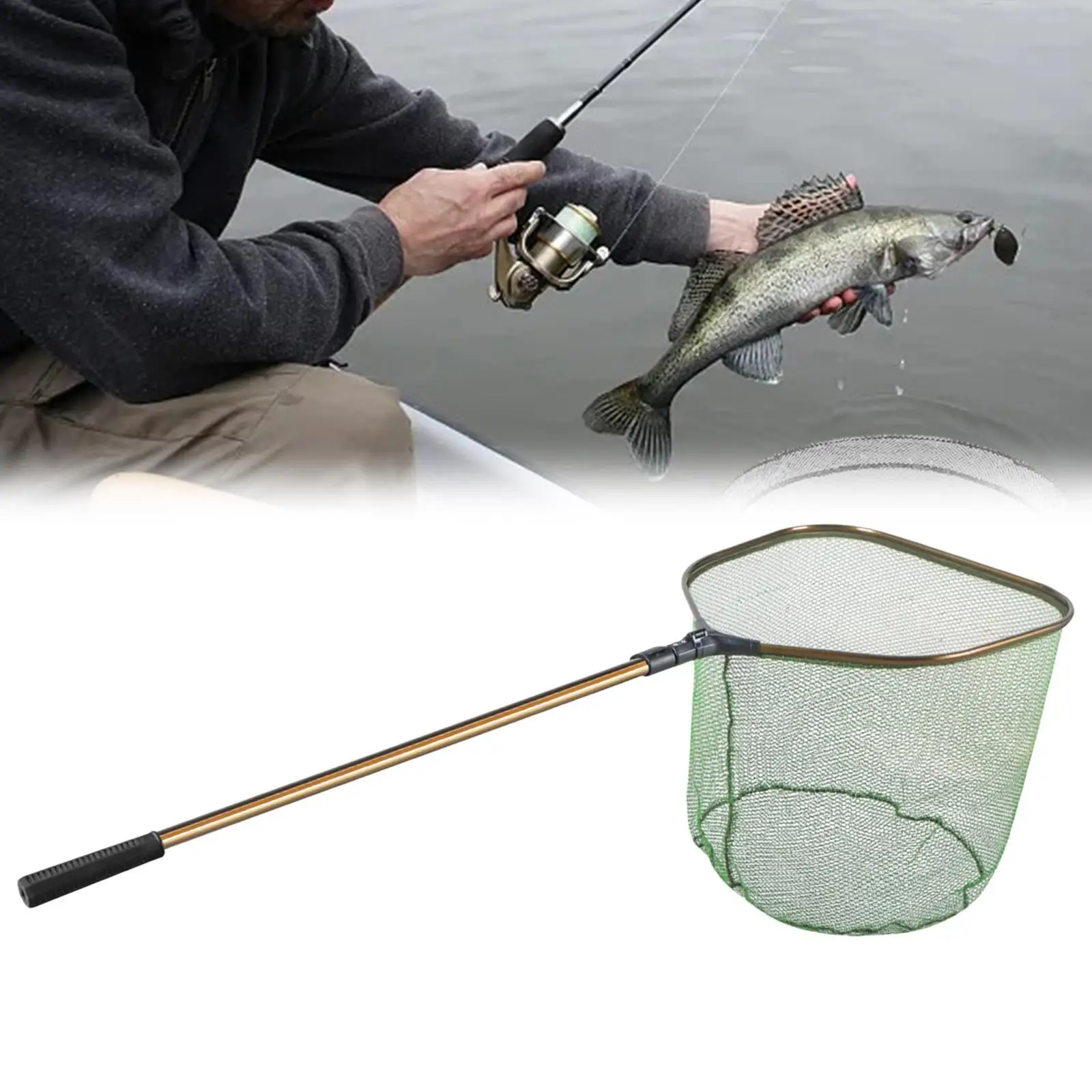 Fish Net Telescopic Rod Length 99-164cm Non Slip Grip Comfortable Fishing Mesh Net for Dragonfly Bass Butterfly Prawns Salmon