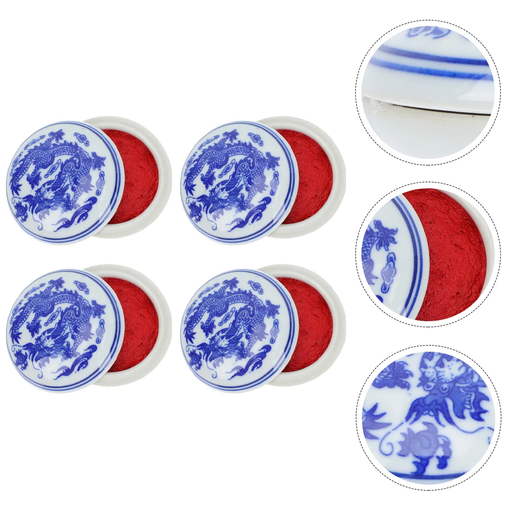 

4 Pcs Blue and White Porcelain Inkpad DIY Chinese Portable for Painting Calligraphy Ceramics