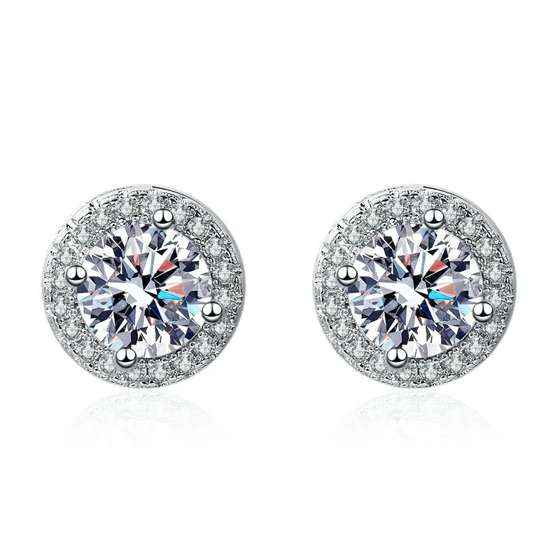 925 Sterling Silver Round Halo 4-Prong Zircon Stud Earrings Bright Silver Tone Shiny Smooth Anti-fall Earrings for Women Man - view 6
